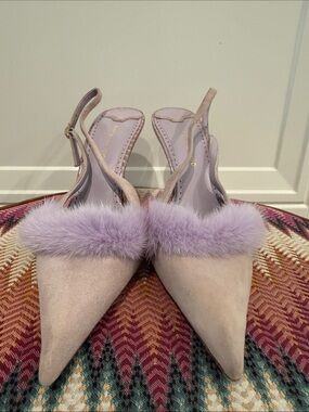 Nine West Lavender Faux-Fur Pointed Toe Slingback Mules